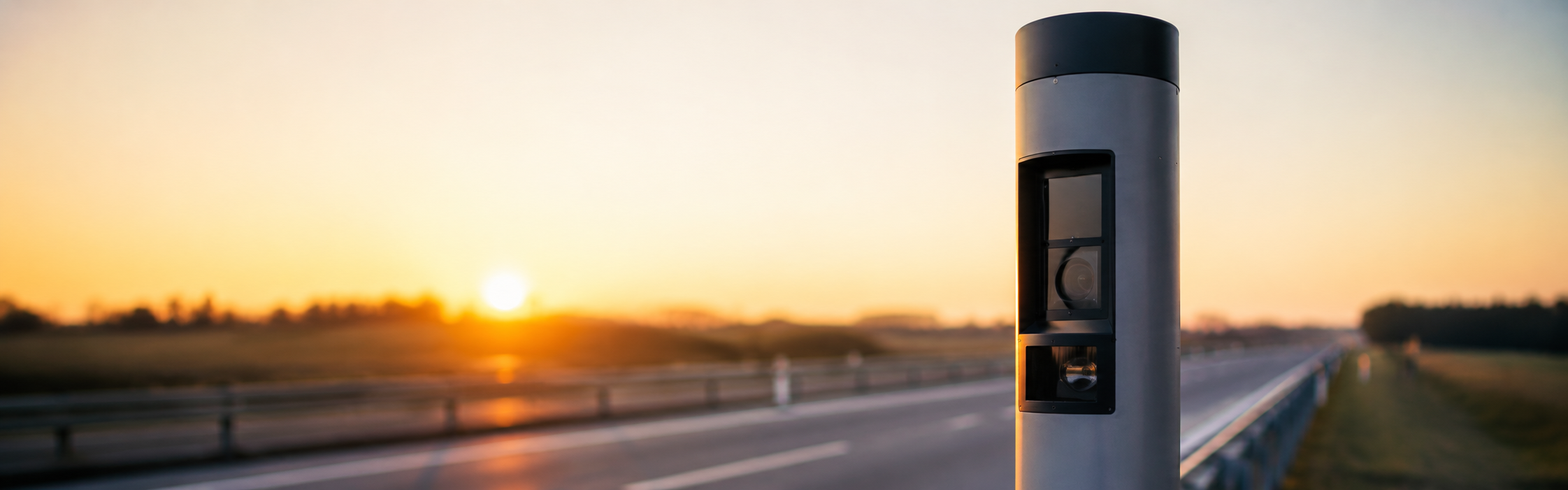 Radar de velocidade numa autoestrada, com carro a passar